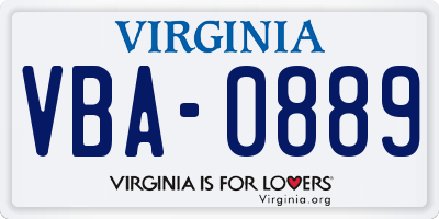 VA license plate VBA0889