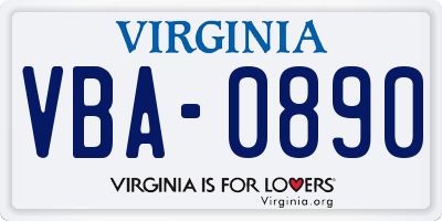 VA license plate VBA0890