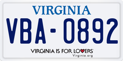 VA license plate VBA0892