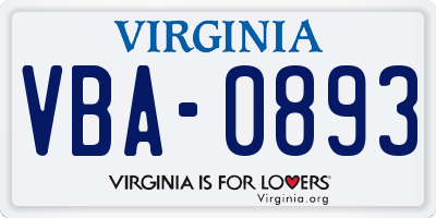 VA license plate VBA0893