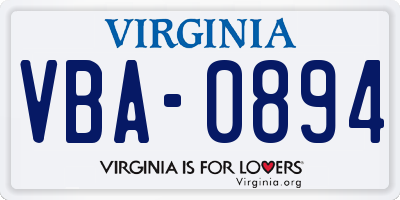 VA license plate VBA0894