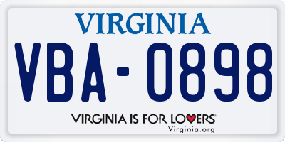 VA license plate VBA0898
