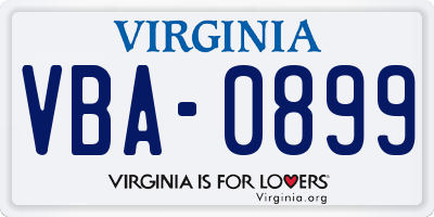 VA license plate VBA0899