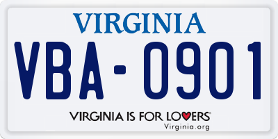 VA license plate VBA0901