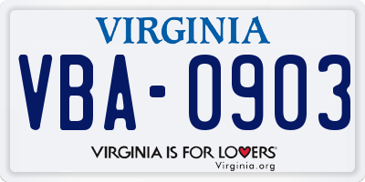 VA license plate VBA0903