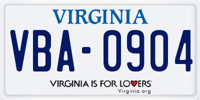 VA license plate VBA0904
