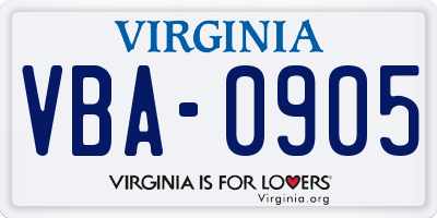 VA license plate VBA0905