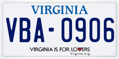 VA license plate VBA0906