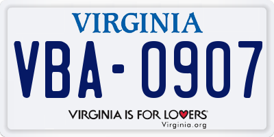 VA license plate VBA0907