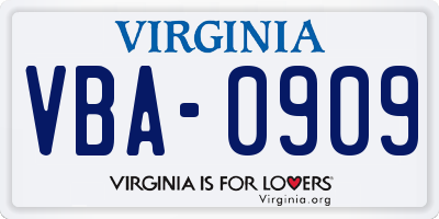 VA license plate VBA0909