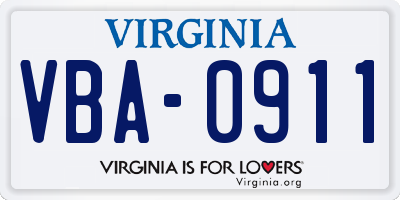 VA license plate VBA0911