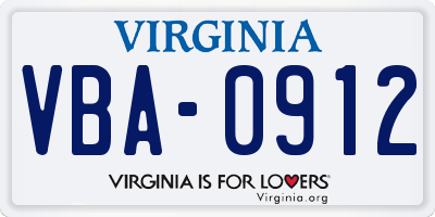 VA license plate VBA0912