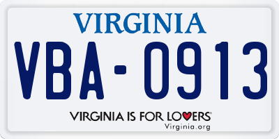 VA license plate VBA0913
