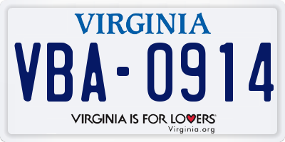 VA license plate VBA0914