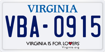 VA license plate VBA0915