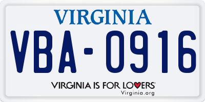 VA license plate VBA0916