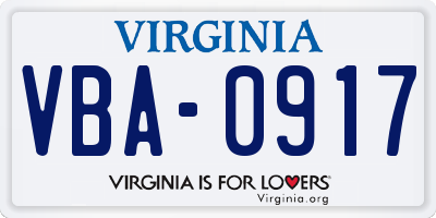 VA license plate VBA0917