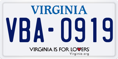 VA license plate VBA0919