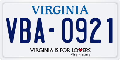 VA license plate VBA0921