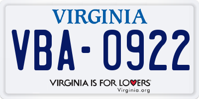 VA license plate VBA0922