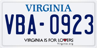 VA license plate VBA0923