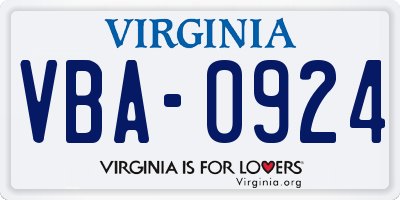 VA license plate VBA0924