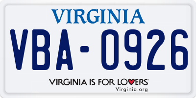 VA license plate VBA0926