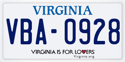 VA license plate VBA0928