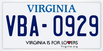 VA license plate VBA0929