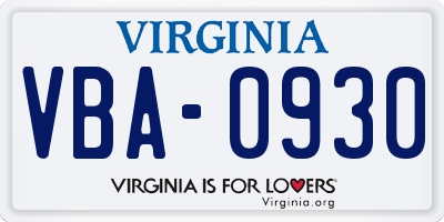 VA license plate VBA0930