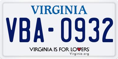 VA license plate VBA0932