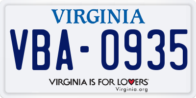 VA license plate VBA0935