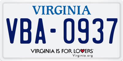 VA license plate VBA0937