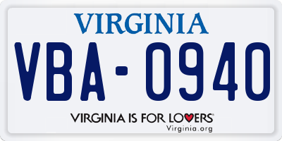 VA license plate VBA0940