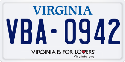VA license plate VBA0942