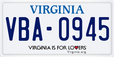 VA license plate VBA0945