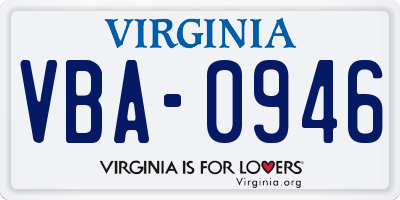 VA license plate VBA0946