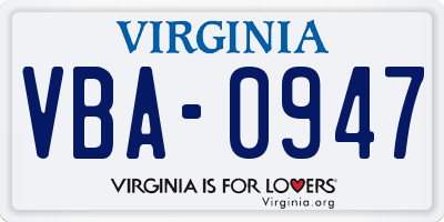 VA license plate VBA0947