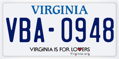 VA license plate VBA0948