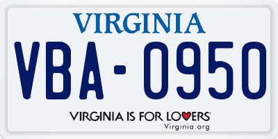 VA license plate VBA0950