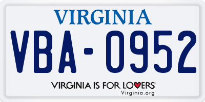 VA license plate VBA0952