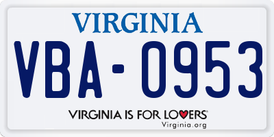 VA license plate VBA0953