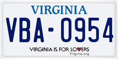 VA license plate VBA0954