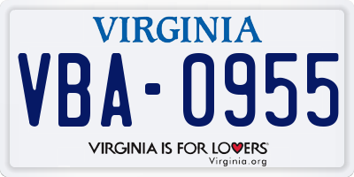 VA license plate VBA0955