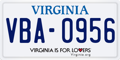 VA license plate VBA0956