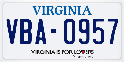 VA license plate VBA0957