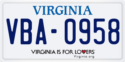 VA license plate VBA0958