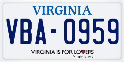 VA license plate VBA0959