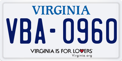 VA license plate VBA0960