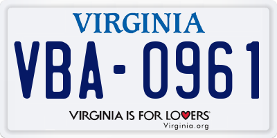 VA license plate VBA0961